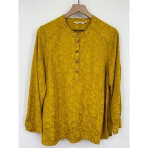 Soft Surroundings Shirt Womens Large Petite Yellow Gold Floral Blouse Summer